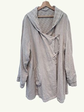 Lagenlook Linen Wrap Cardigan Coat Oversized Boho Natural O/S